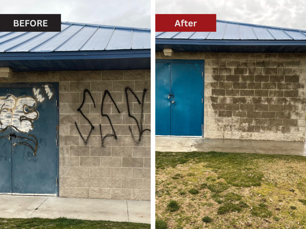 Before and After Graffiti Removal at a Park Building