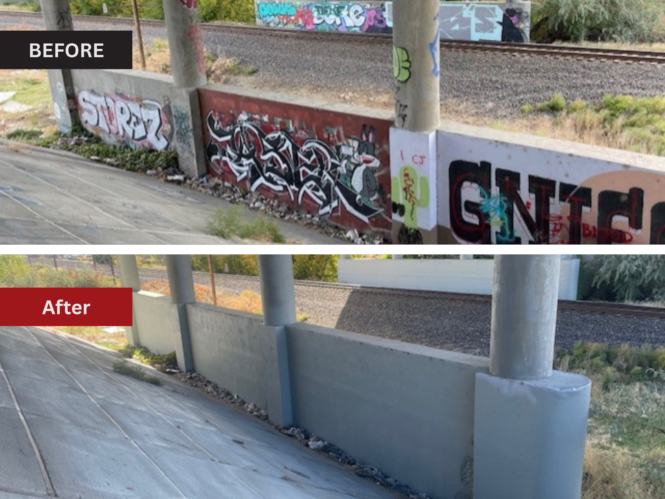 Before and after underpass concrete cleanup